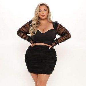 Fashion Nova - Black Mesh Skirt Set - Black NWT